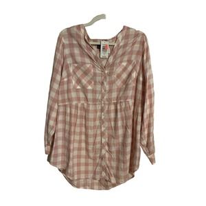 NWT Torrid Button Down Plaid Babydoll Hi-Low Tunic Blouse Sz 1 Pink Plaid Shirt
